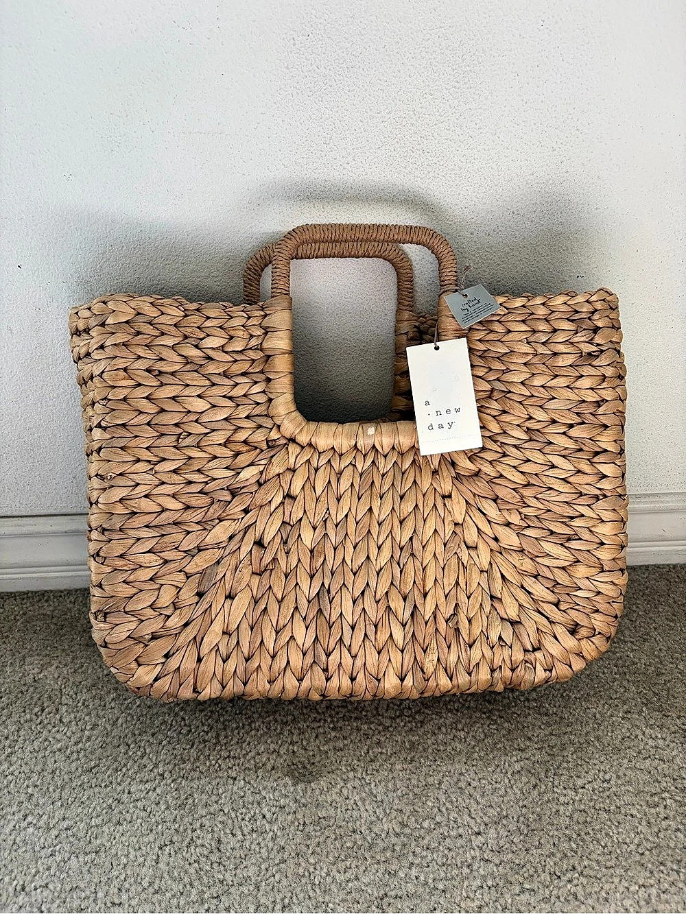 A New Day Hand Woven Straw Seagrass Tote Bag Brown